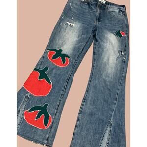 Size 9 Upcycled tomato jeans | Boho Indie Maximalist Reworked Vegetable Quirky